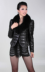 Long Sleeve Raccoon Fur Collar Party/ Career Lambskin Leather Jacket