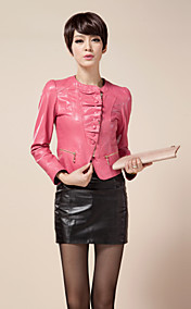 Long Sleeve Collarless Lambskin Leather Jacket(More Colors)