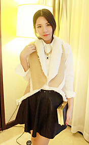 Mangas abertura Collar Casual / Festa colete de pele do falso
