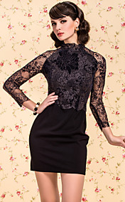 ts vintage høj krave navy lace sort kjole