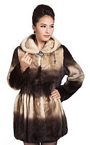 Unique Long Sleeve Hooded Collar Evening/Casual Mink Fur Coat