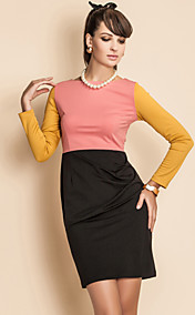 TS Contrast Color Long Sleeve Jersey Sheath Dress