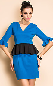 ts col v contraste moitié de couleur à volants Robe à manches