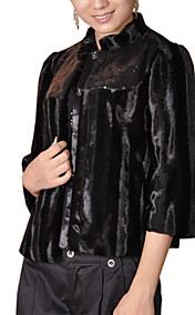 3/4 Sleeve Standing Collar Faux Fur Party/Office Jacket