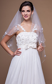 Two-tier Fingertip Wedding Veil With Pencil/Scalloped Edge