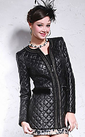 Long Sleeve Collarless Lambskin Leather With Mink Fur Casual/Party Coat