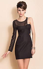 ts mesh splicing een schouder bodycon jurk middenrif