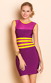TS Contrast Color Mesh Slim Bodycon Bandage Dress