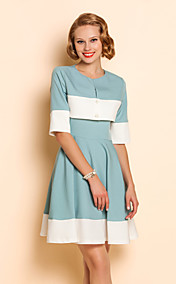 TS Contrasto Colore Pieghe vestito mezzo maniche