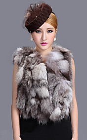 Collarless Fox Fur Casual/Party Vest