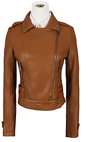 Long Sleeve Turndown Collar PU Casual/Party Jacket