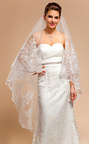 Gorgeous One-tier Chapel Wedding Veils With Lace Applique/Finished Edge