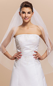 2 Layers Fingertip Wedding Bridal Veil With Beaded Edge