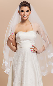 2 Layers Fingertip Wedding Veil With Satin Flowers