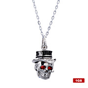  1GB Chrome Style Skull USB Flash Drive Necklace (Silver)