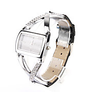  Black PU Leather Band Women's Quartz Wrist Watch with Crystal Decoration