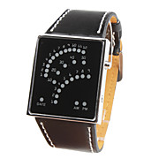  Black Leather Band Wrist Watch with Fan Shaped Multi Color LED