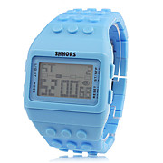  Block Bricks Design Band Wrist Watch with LED Night Light - Blue