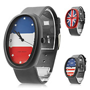  unisexe en cuir analogique montre-bracelet à quartz avec le logo de drapeau (noir)