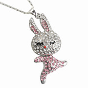  4GB Dancing Rabbit Style USB Flash Drive Necklace (Silver)