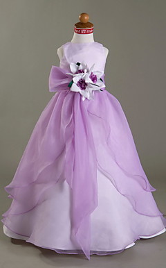 A-line Scoop Floor-length Satin Organza Flower Girl Dress