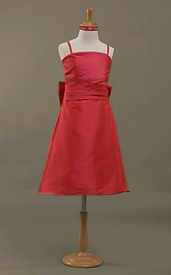 A-line Spaghetti Straps  Knee-length  Taffeta Junior Bridesmaid Dress