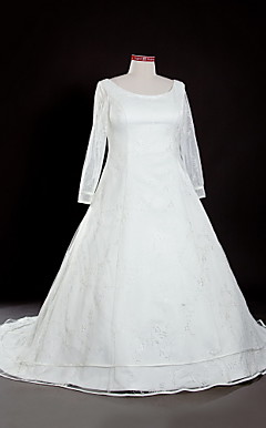A-line Square Chapel Train Lace Plus Size Wedding Dress