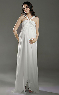 Sheath/ Column Empire Halter Floor-length Chiffon Maternity Wedding Dress