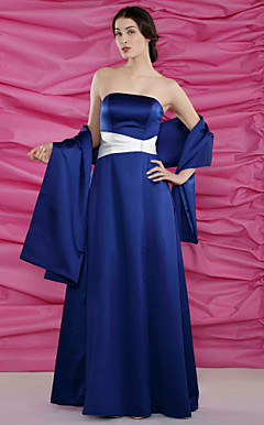A-line Strapless Floor-length Satin Mother of the Bride Dress With A Wrap