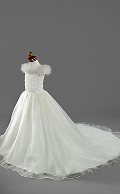 A-line Off-the-shoulder Court Train Organza Flower Girl