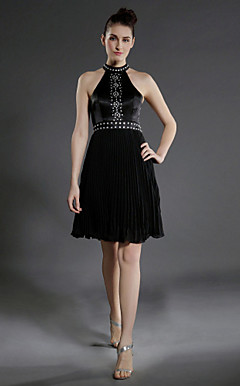 Chiffon Stretch Satin A-line High Neck Knee-length Cocktail Dress inspired by Taylor Swift