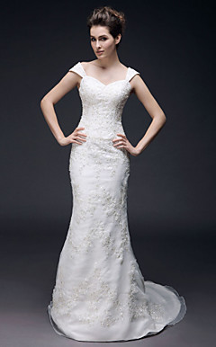 Trumpet/ Mermaid Off-the-shoulder Sweep/ Brush Train Organza Wedding Dress