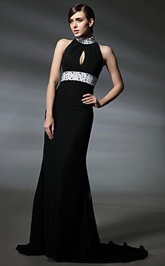 Elastic Woven Satin Trumpet/ Mermaid High Neck Court Train Evening Dress inspired by Kim Cattrall in Sex and the City