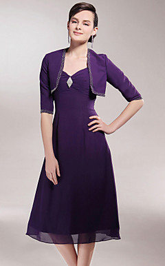 A-line V-neck Tea-length Chiffon Mother of the Bride Dress With A Wrap