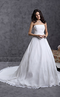 Ball Gown Strapless Cathedral Train Chiffon Over Satin Wedding Dress