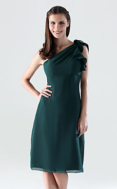 Sheath/Column One Shoulder Knee-length Chiffon Bridesmaid/Wedding Party Dress