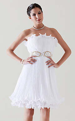 A-line Scalloped-Edge Neckline Knee-length Satin Chiffon Cocktail Dress