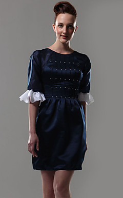 Sheath/Column Jewel Neckline Short/Mini Satin Cocktail Dress
