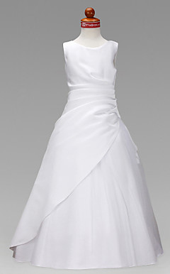 A-line Jewel Floor-length Satin Flower Girl Dress