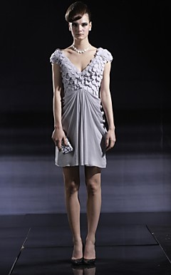 Freiraum! Mantel / Spalte V-Ausschnitt kurz / Mini Satin Cocktail-Kleid