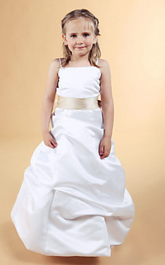 A-line Square Floor-length Satin Flower Girl Dress