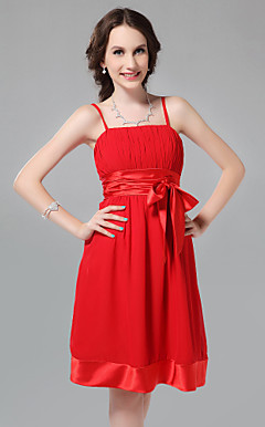 A-line Spaghetti Straps Knee-length Chiffon Bridesmaid Dress
