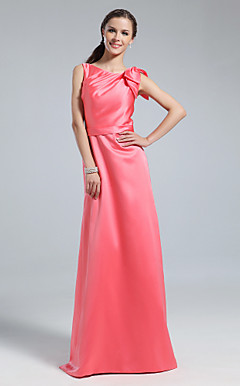 Sheath/Column Bateau Floor-length Satin Bridesmaid Dress