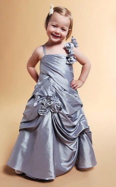 A-line Square Floor-length Taffeta Flower Girl Dress