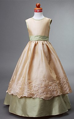 Ball Gown Jewel Floor-length Taffeta Flower Girl Dress