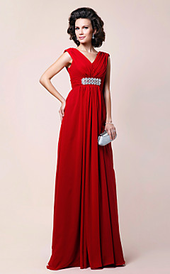 Sheath/Column V-neck Floor-length Draped Chiffon Mother of the Bride Dress