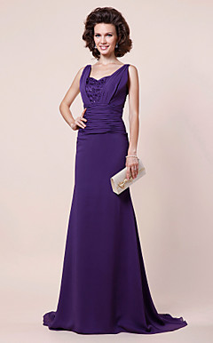 A-line Straps Sweep/ Brush Train Chiffon Evening Dress