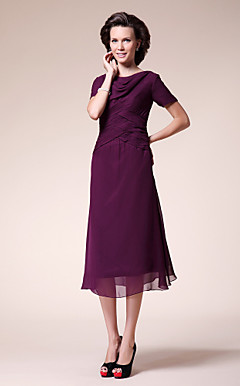 A-line Cowl Tea-length Chiffon Mother of the Bride Dress