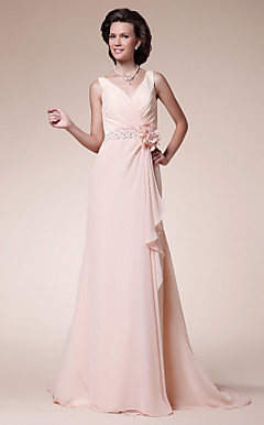 A-line V-neck Sweep/Brush Train Chiffon Mother of the Bride Dress