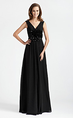 Sheath/ Column V-neck Sleeveless Floor-length Chiffon Bridesmaid Dress